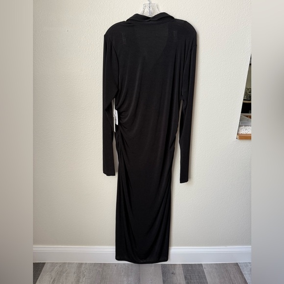 NWT Good American Shimmer Polo Long Sleeve Maxi Dress in Black001 Size 5 - Picture 8 of 8